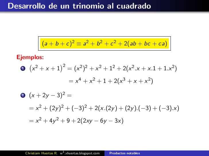 Ejercicios De Productos Notables Trinomio Al Cuadrado