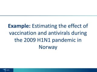 Example: Estimating the effect of
vaccination and antivirals during
the 2009 H1N1 pandemic in
Norway
 