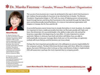 *      Dr. Marsha Firestone – Founder, Women Presidents’ Organization
                                     The success of ...