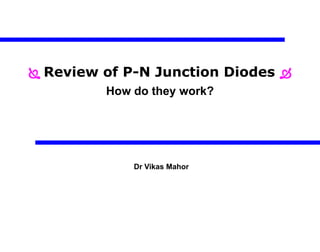  Review of P-N Junction Diodes 
How do they work?
Dr Vikas Mahor
 
