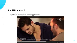 UNBREFHISTORIQUE
La PNL sur soi
11
4
Il s’agit d’abord de comprendre comment on fonctionne.
 