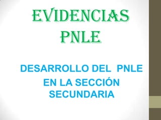 EVIDENCIAS
PNLE
DESARROLLO DEL PNLE
EN LA SECCIÓN
SECUNDARIA

 