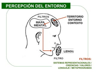 PERCEPCIÓN DEL ENTORNO SISTEMAS REPRESENTACIONALES  / CREENCIAS  /  VALORES  / LENGUAJE  /  METAPROGRAMAS FILTROS: TERRITORIO ENTORNO CONTEXTO 