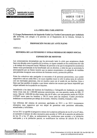 IU lleva al Parlamento de Andalucía una Proposición No de Ley por las Pensiones