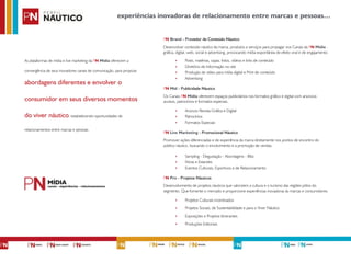 As plataformas de mídia e live marketing da PN Mídia oferecem a
convergência de seus inovadores canais de comunicação, para propiciar
abordagens diferentes e envolver o
consumidor em seus diversos momentos
do viver náutico, estabelecendo oportunidades de
relacionamentos entre marcas e pessoas.
experiências inovadoras de relacionamento entre marcas e pessoas…
PN Brand - Provedor de Conteúdo Náutico
Desenvolver conteúdo náutico da marca, produtos e serviços para propagar nos Canais da PN Mídia -
gráfica, digital, web, social e advertising, provocando mídia expontânea de efeito viral e de engajamento.
‣ Posts, matérias, capas, fotos, vídeos e links de conteúdo
‣ Diretório de Informação no site
‣ Produção de vídeo para mídia digital e Print de conteúdo
‣ Advertising
PN Míd - Publicidade Náutico
Os Canais PN Mídia oferecem espaços publicitários nos formatos gráfico e digital com anúncios
avulsos, patrocínios e formatos especiais.
‣ Anúncio Revista Gráfica e Digital
‣ Patrocínios
‣ Formatos Especiais
PN Live Marketing - Promocional Náutico
Promover ações diferenciadas e de experiência da marca diretamente nos pontos de encontro do
público náutico, buscando o envolvimento e a promoção de vendas.
‣ Sampling - Degustação - Abordagens - Blitz
‣ Feiras e Estandes
‣ Eventos Culturais, Esportivos e de Relacionamento
PN Pro - Projetos Náuticos
Desenvolvimento de projetos náuticos que valorizem a cultura e o turismo das regiões pólos do
segmento. Que fomente o mercado e proporcione experiências inovadoras às marcas e consumidores.
‣ Projetos Culturais incentivados
‣ Projetos Sociais, de Sustentabilidade e para o Viver Náutico
‣ Exposições e Projetos Itinerantes
‣ Produções Editoriais
 