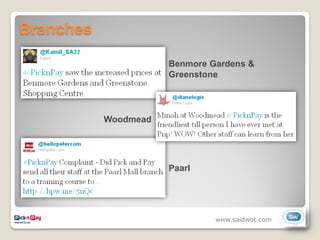 Branches

                      Benmore Gardens &
                      Greenstone




           Woodmead




                      Paarl




                               www.saidwot.com
 