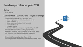 Road map - calendar year 2018
Spring
Summer / Fall – Current plans – subject to change
 