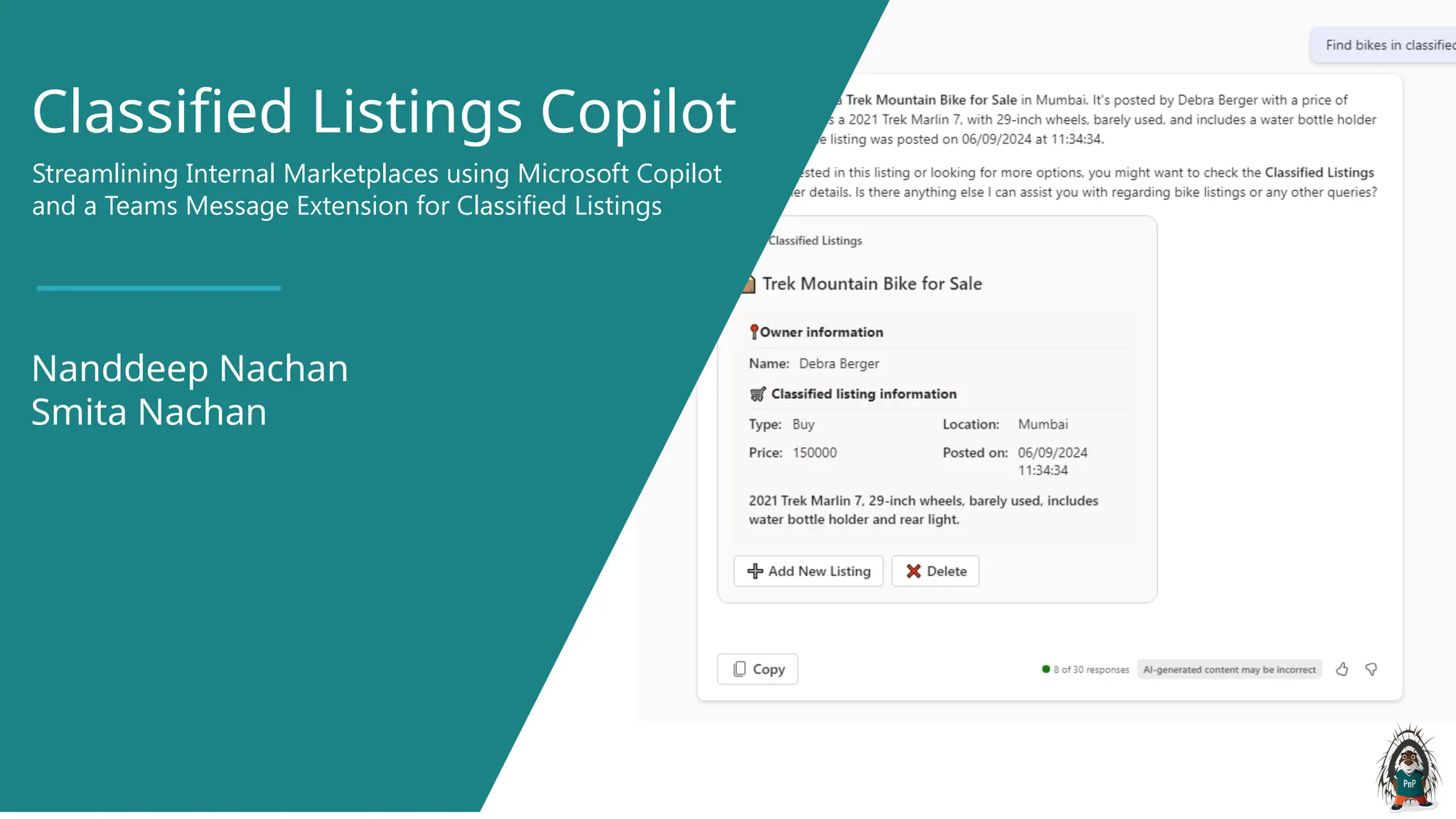 Classified Listings Copilot
Nanddeep Nachan
Smita Nachan
Streamlining Internal Marketplaces using Microsoft Copilot
and a Teams Message Extension for Classified Listings
 