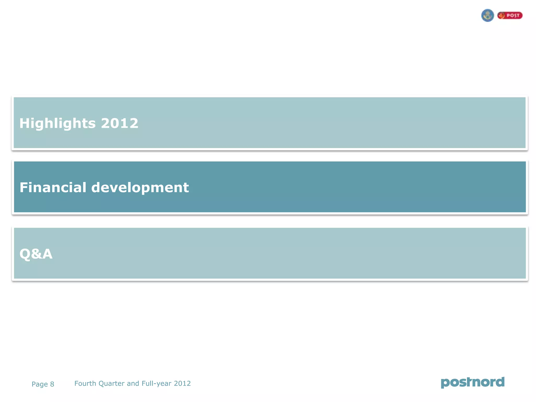 Highlights 2012



Financial development



Q&A




 Page 8   Fourth Quarter and Full-year 2012
 
