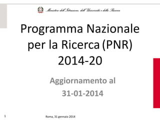Programma Nazionale
per la Ricerca (PNR)
2014-20
Aggiornamento al
31-01-2014
1

Roma, 31 gennaio 2014

 