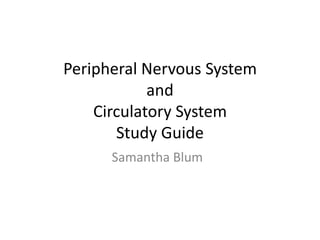 Peripheral Nervous System
            and
    Circulatory System
       Study Guide
      Samantha Blum
 