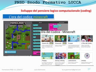 PNSD Snodo Formativo LUCCA
Formazione PNSD A.S. 2016/17 Lucia Giammario lucia.giammario@gmail.com
L'ora del codice minecra...