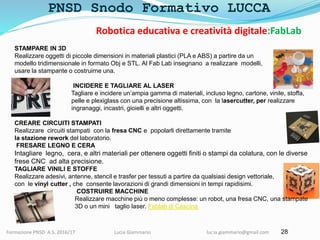 PNSD Snodo Formativo LUCCA
Formazione PNSD A.S. 2016/17 Lucia Giammario lucia.giammario@gmail.com 28
Robotica educativa e ...