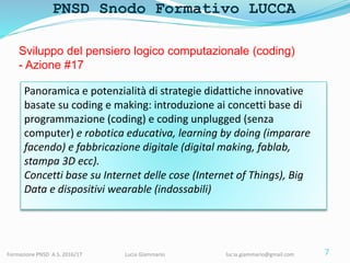 PNSD Snodo Formativo LUCCA
Formazione PNSD A.S. 2016/17 Lucia Giammario lucia.giammario@gmail.com 7
Sviluppo del pensiero ...