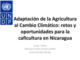 Adaptación de la Agricultura
al Cambio Climático: retos y
   oportunidades para la
  caficultura en Nicaragua
               Carlos J. Pérez
    Oficial de Cambio Climático-PNUD
          carlos.perez@undp.org
 
