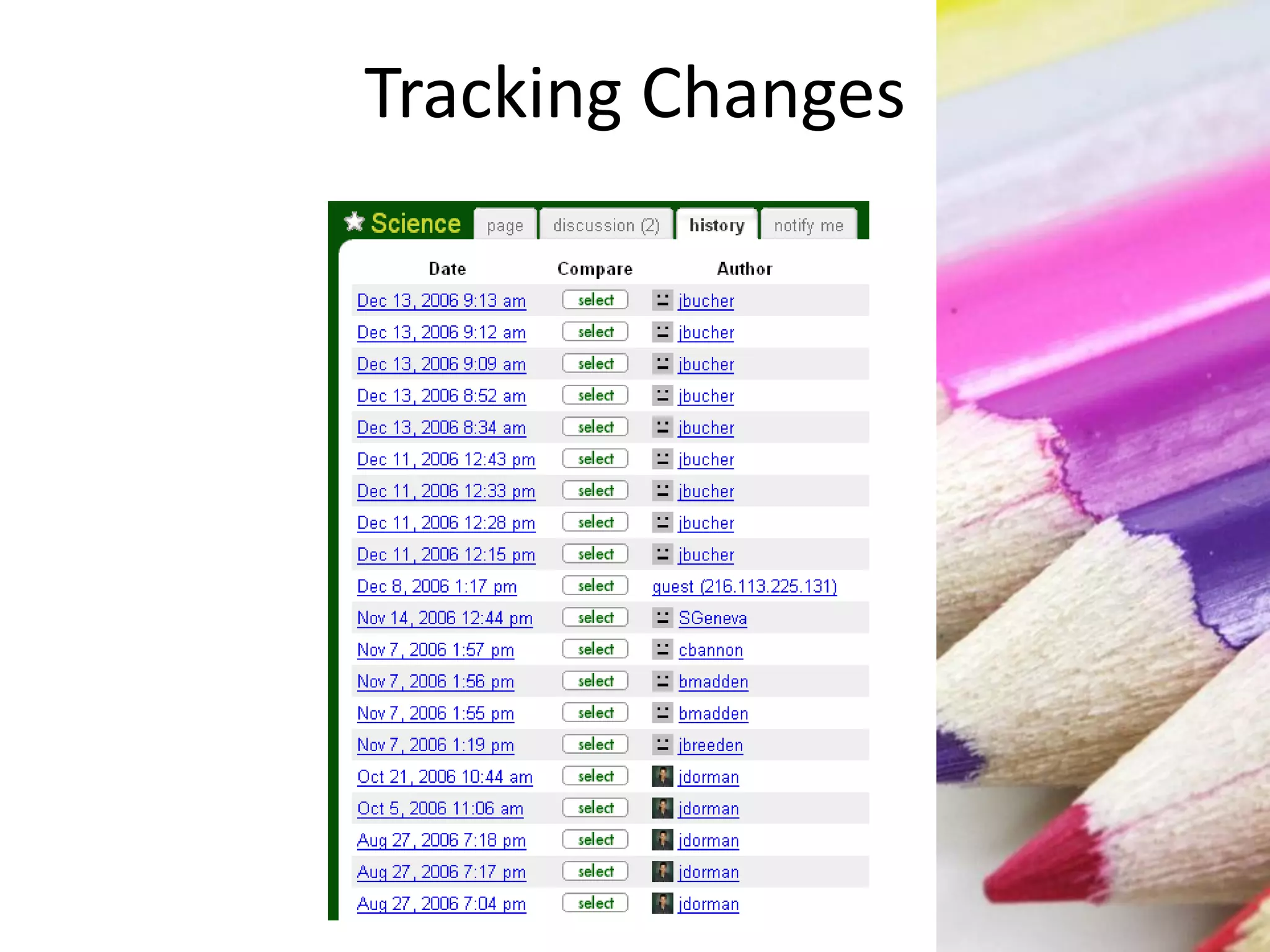 Tracking Changes
 