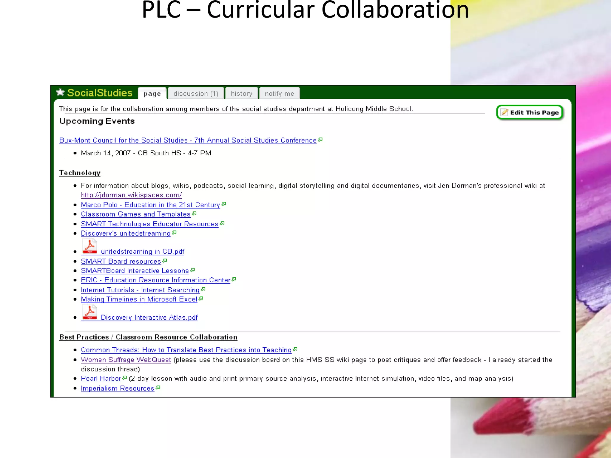 PLC – Curricular Collaboration
 
