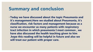 Pnumonia and its management | PPTX