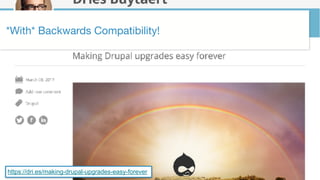 ©2017 Acquia Inc. — Confidential and Proprietary34
*With* Backwards Compatibility!
https://dri.es/making-drupal-upgrades-easy-forever
 