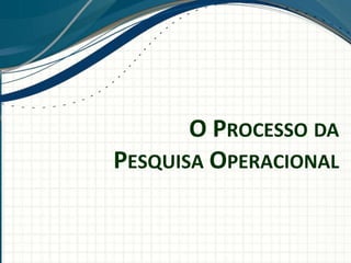 O PROCESSO DA
PESQUISA OPERACIONAL
 