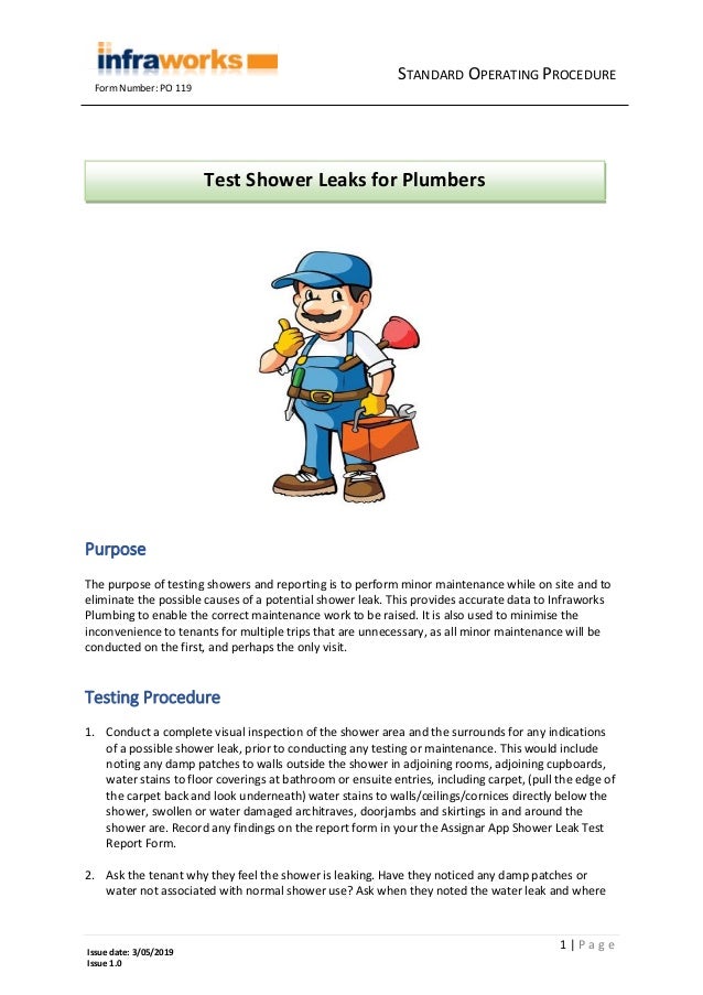 Po 119 Sop Testing Shower Leaks For Plumbers