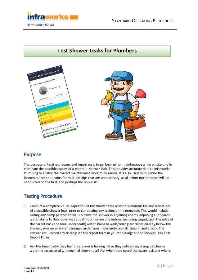 Po 119 Sop Testing Shower Leaks For Plumbers