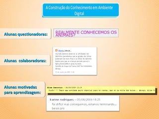 Alunas questionadoras: Alunas  colaboradoras: Alunas motivadas  para aprendizagem:  