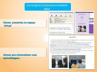 Alunas  presentes no espaço virtual  Alunas que sistematizam suas  aprendizagens  