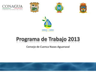 Programa de Trabajo 2013
Consejo de Cuenca Nazas-Aguanaval
 
