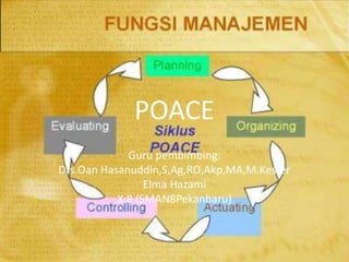 POACE
             Guru pembimbing:
Drs.Oan Hasanuddin,S,Ag,RO,Akp,MA,M.Kester
                 Elma Hazami
           X.8 (SMAN8Pekanbaru)
 