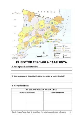 EL SECTOR TERCIARI A CATALUNYA
1. Què agrupa el sector terciari?
2. Quina proporció de població activa es dedica al sector...