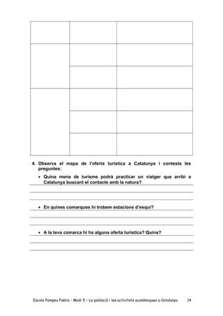 4. Observa el mapa de l’oferta turística a Catalunya i contesta les
preguntes:
• Quina mena de turisme podrà practicar un ...