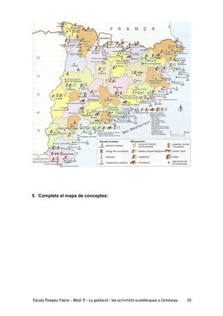 5. Completa el mapa de conceptes:
Escola Pompeu Fabra - Medi 5 – La població i les activitats econòmiques a Catalunya 15
 