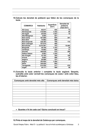 10.Calcula les densitat de població que falten de les comarques de la
taula.
COMARCA Habitants
Superfície
(km2
)
Densitat ...