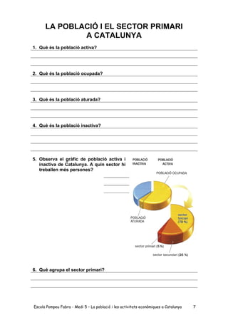 LA POBLACIÓ I EL SECTOR PRIMARI
A CATALUNYA
1. Què és la població activa?
2. Què és la població ocupada?
3. Què és la pobl...