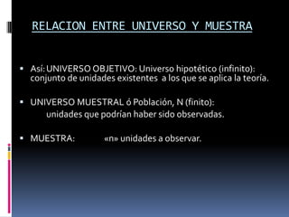 UNIDAD DE ANALISIS = UNIDAD DE OBSERVACION = elemento de la Población: Están referidas a los elementos de quienes se quiere obtener información estadística. En  ciertos  estudios existen  dos ó  más  unidades  de análisis; ej.: madre e hijo  < 5 años.
