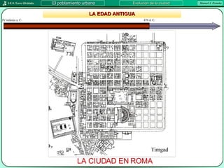 LA EDAD ANTIGUA IV milenio a. C. 476 d. C. El poblamiento urbano Evolución de la ciudad LA CIUDAD EN ROMA Timgad 