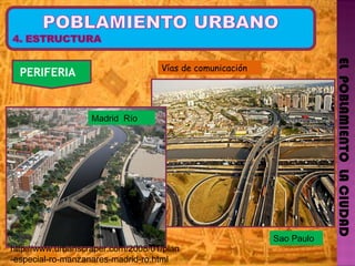 EL  POBLAMIENTO  LA CIUDAD PERIFERIA   Sao Paulo Madrid  Río Vías de comunicación http://www.urbanscraper.com/2008/01/plan-especial-ro-manzanares-madrid-ro.html 