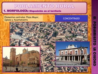 EL  POBLAMIENTO  LA CIUDAD CONCENTRADO Ayuntamiento de Viana de Cega de Valladolid  Iglesia San Andrés, Vva Infantes, C.Real Elementos centrales: Plaza Mayor, Iglesia y Ayuntamiento 