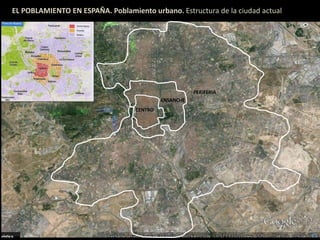 EL POBLAMIENTO EN ESPAÑA. Poblamiento urbano. Estructura de la ciudad actual
PERIFERIA
ENSANCHE
CENTRO
 