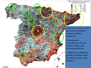 • Jóvenes y clases medias 
que buscan viviendas 
baratas y calidad 
ambiental. 
• Migraciones 
interurbanas, entre la 
ciu...