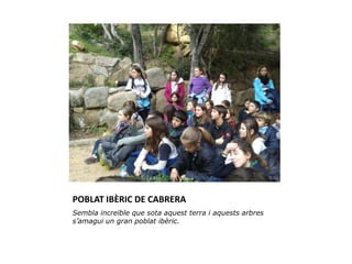POBLAT IBÈRIC DE CABRERA
Sembla increïble que sota aquest terra i aquests arbres
s’amagui un gran poblat ibèric.
 