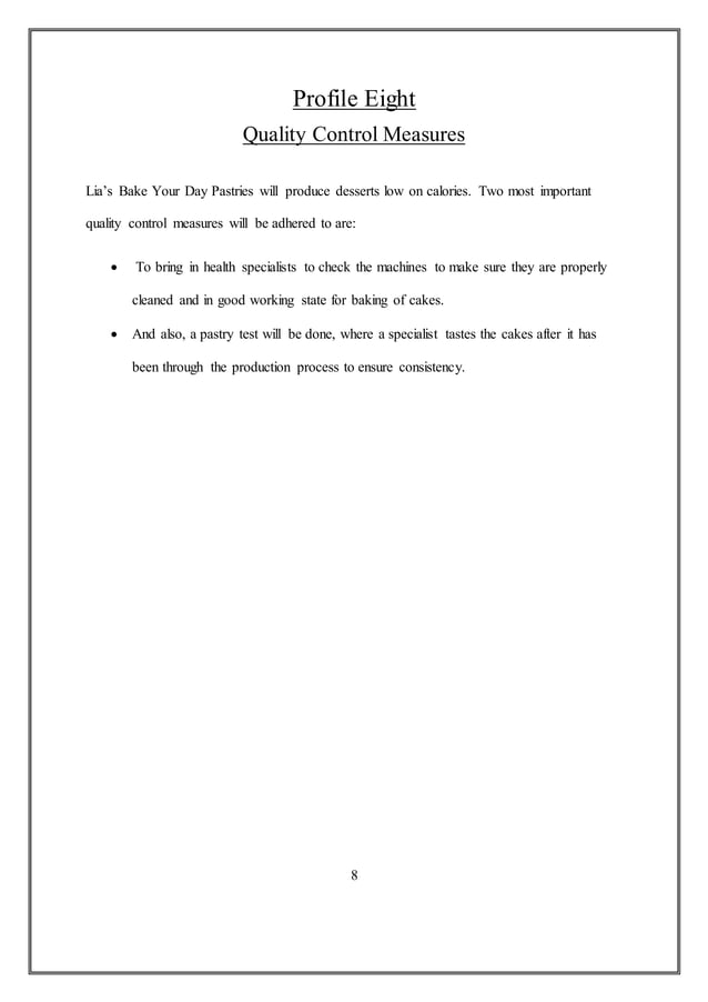 POB SBA on Production | DOCX | Desserts and Baking | Food & Drink