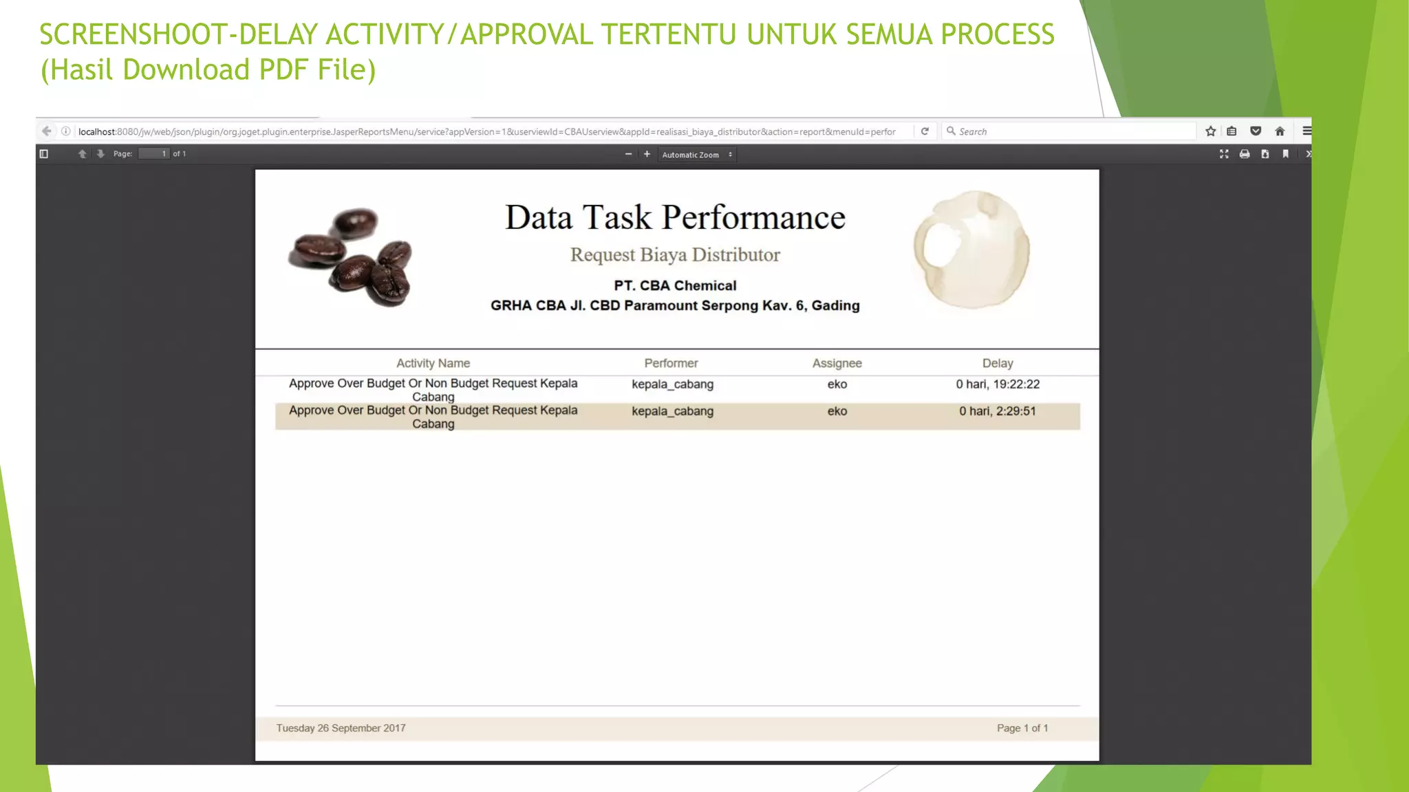 SCREENSHOOT-DELAY ACTIVITY/APPROVAL TERTENTU UNTUK SEMUA PROCESS
(Hasil Download PDF File)
 