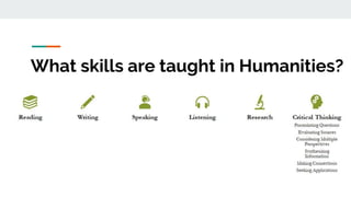 What skills are taught in Humanities?
 