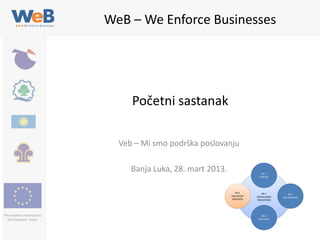 WeB – We Enforce Businesses

Početni sastanak
Veb – Mi smo podrška poslovanju
Banja Luka, 28. mart 2013.

This project is financed by
the European Union

 