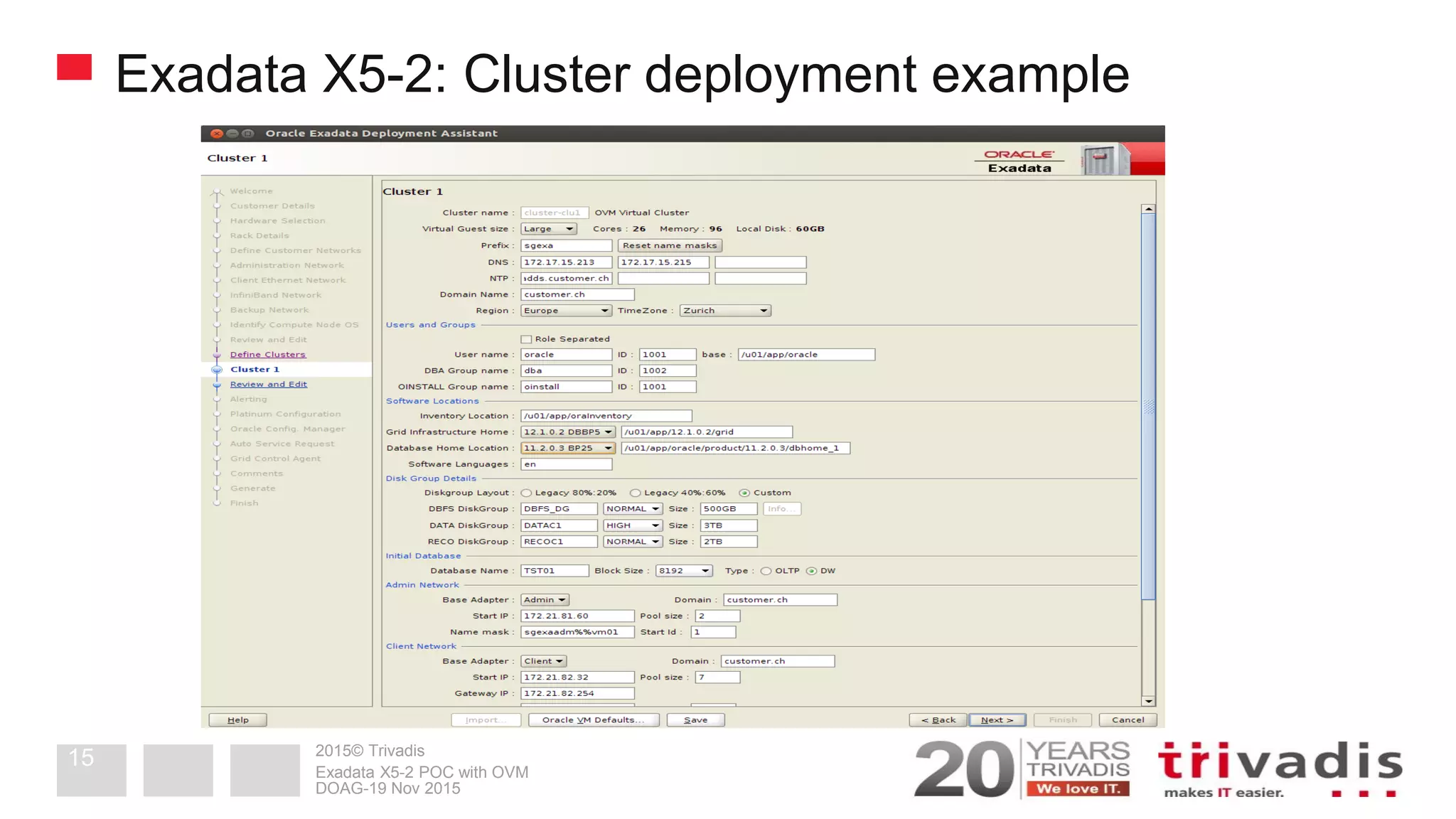 2015© Trivadis
Exadata X5-2: Cluster deployment example
DOAG-19 Nov 2015
Exadata X5-2 POC with OVM
15
 