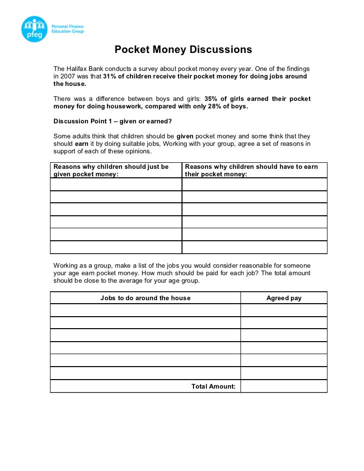 Pocket money discussion points