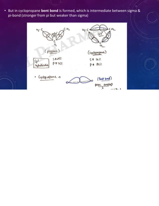 • But in cyclopropane bent bond is formed, which is intermediate between sigma &
pi-bond (stronger from pi but weaker than sigma)
 