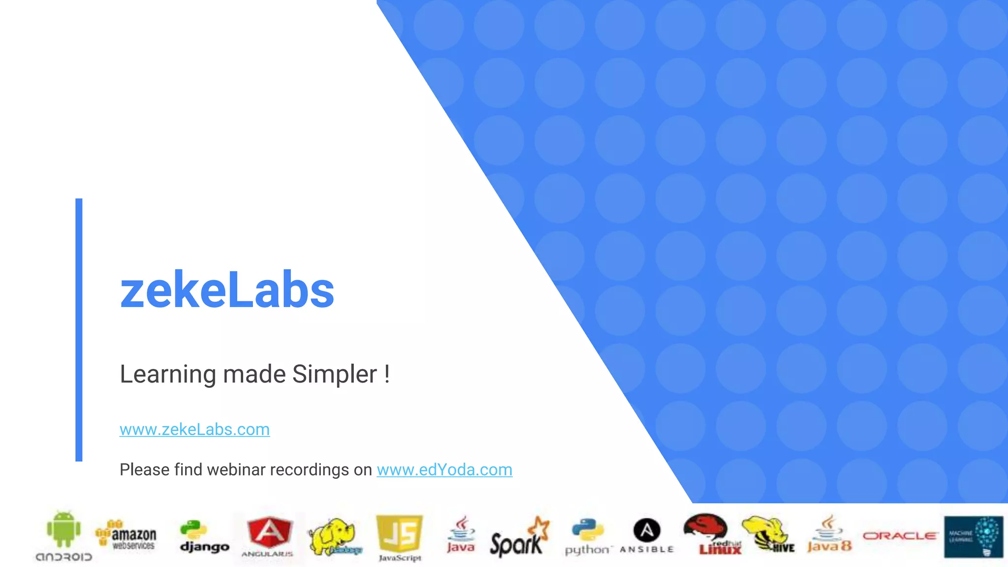 zekeLabs
Learning made Simpler !
www.zekeLabs.com
Please find webinar recordings on www.edYoda.com
 